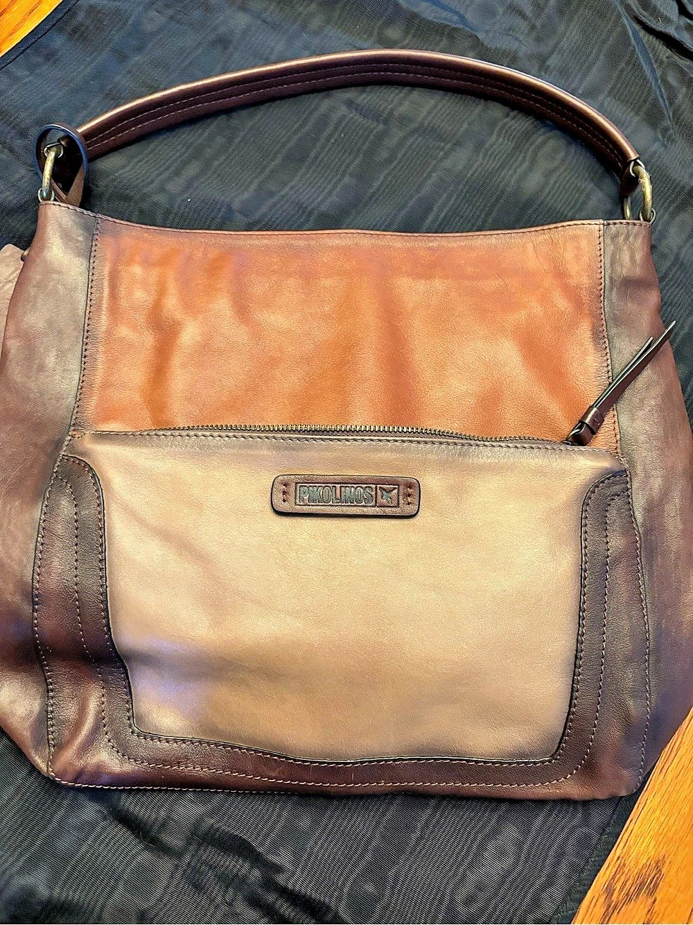 Pikolinos Tricolored Leather Hobo Handbag Brown